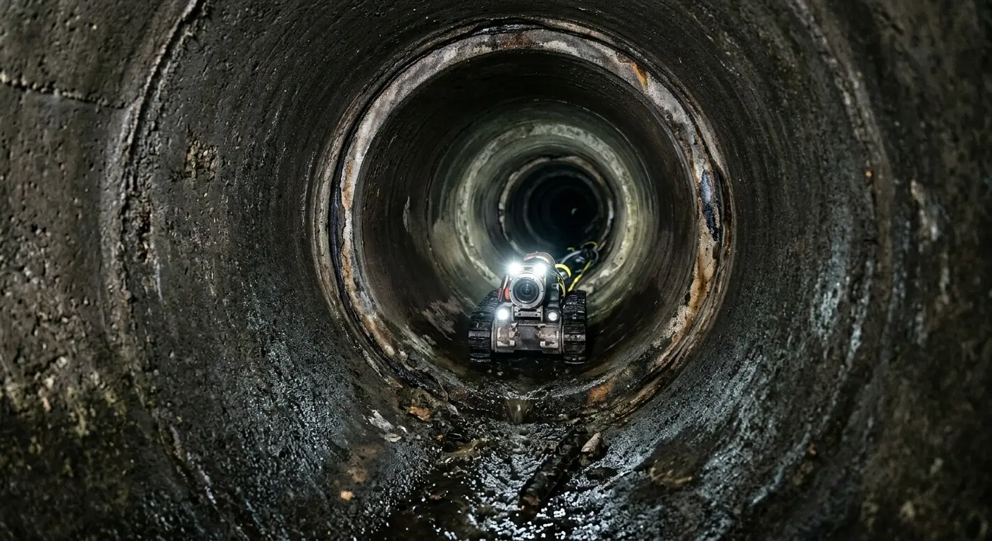 Robotic sewer camera inspecting pipe interior for Drain Snake Service in Smithfield